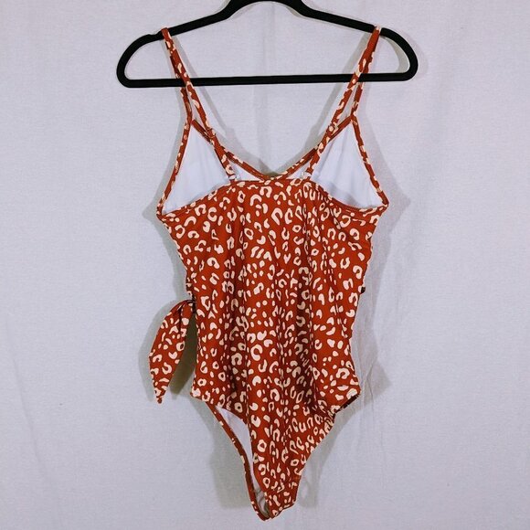 Orange & Cream Cheetah Print One Piece Swimsuit Size M - Picture 2 of 4